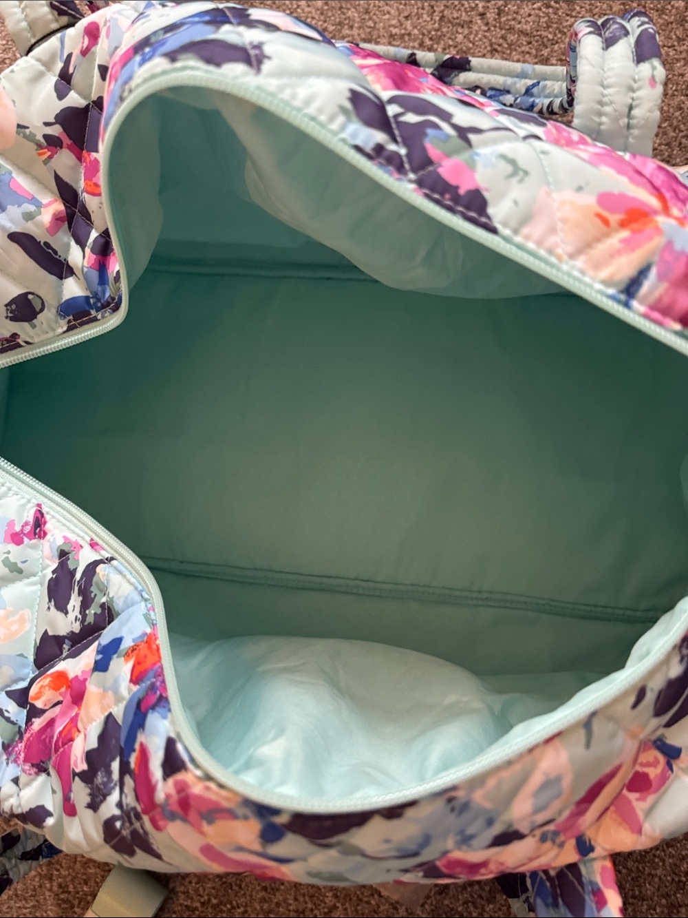 Vera Bradley Quilted Floral Large Duffel in Light Blue, Pink and Purple. - Picture 7 of 10